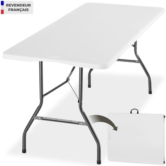 Table de camping - TECTAKE - Table PANJA pliable et résistante aux intempéries en polyéthylène et acier 180 x 70 x 74 cm - Blanc