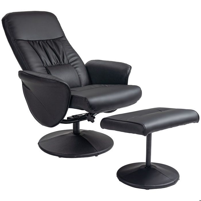 Fauteuil 76x81x101 cm Noir Avec repose-pieds Dossier réglable Rotation à 360° Dossier confortable Cadre métallique robuste