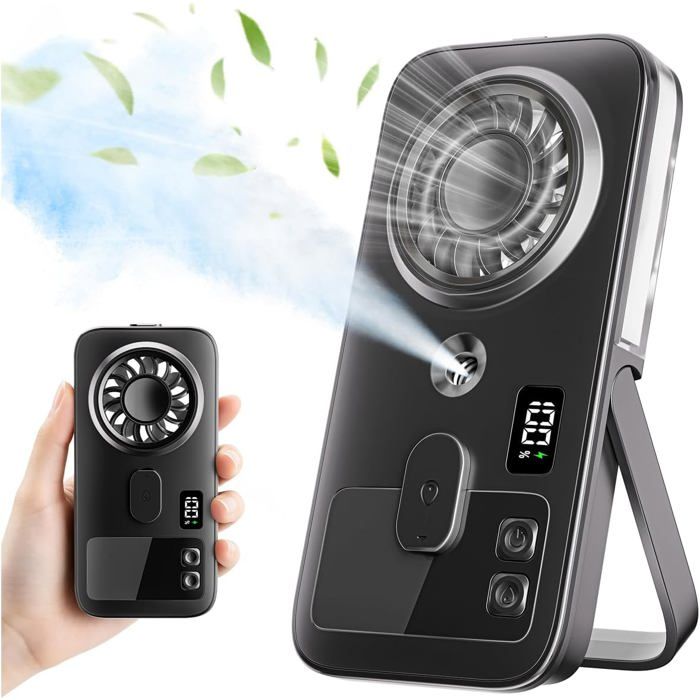 Mini Ventilateur Brumisateur à Main Rechargeable Portable Personnel avec 4 Vitesses & Pulvérisation dEau Silencieux Léger