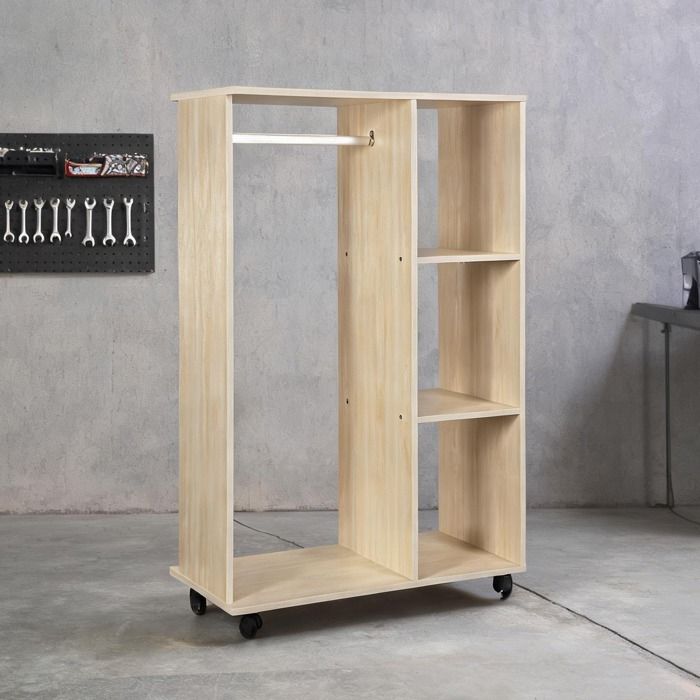 Armoire penderie mobile en panneaux de particules finition chêne clair avec penderie et étagères