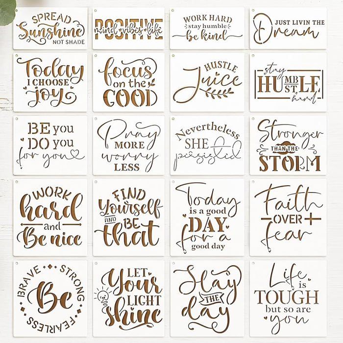Lot de 20 pochoirs de mots inspirants à peindreréutilisablespour adultespour conception textilele scrapbooking POCHOIR CREATIF