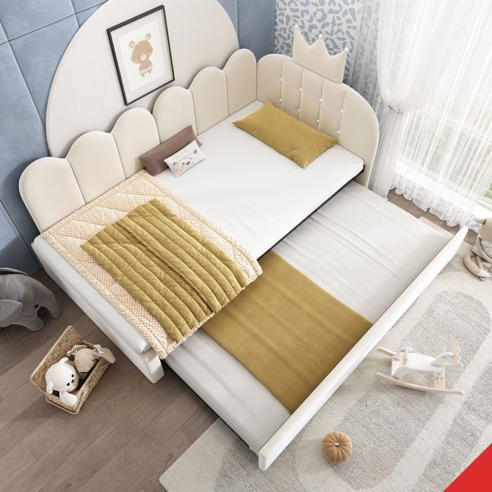 Lit gigogne 90x200 avec lit tiroir design couronne ludique solution gain de place pour invités
