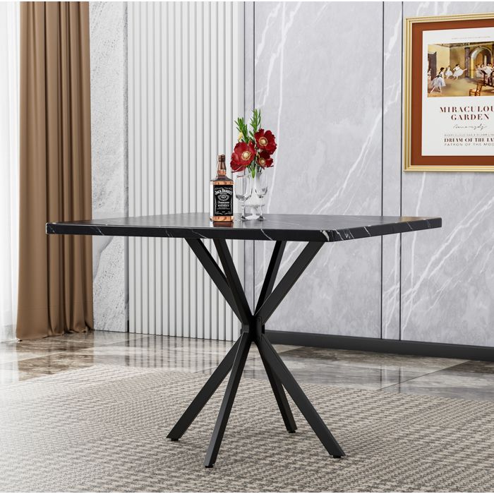 Table à manger carrée AESVAR 98 x 98 cm 4 à 6 personnes plateau MDF et pieds métal noire