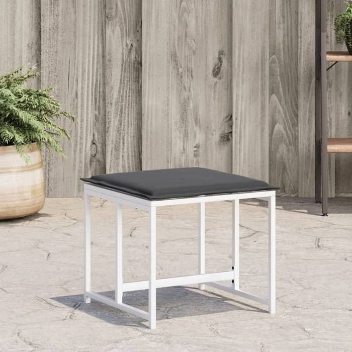Tabourets jardin Résistance aux UV avec coussins (lot de 4)s blanc acier et textilène LL3327