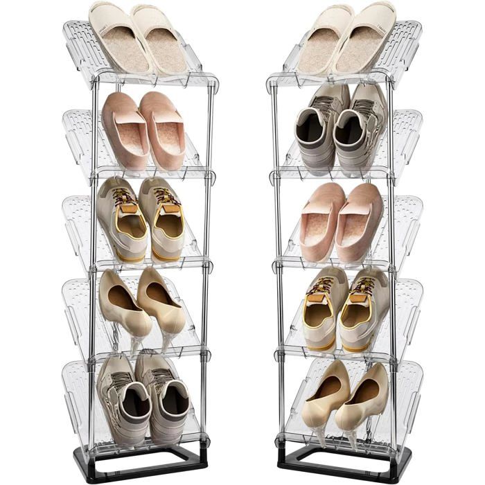 Étagère Chaussure À 5 Niveaux Range-Chaussure Porte-Chaussure Meuble De Rangement Tour À Chaussures Pour Petits Espaces Gain De P