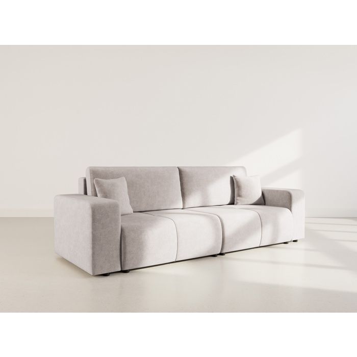 Nicole - Canapé droit 4 places convertible avec coffre en tissu - Gris clair Nicole - Canapé droit 4 places convertible avec coffre en tissu - Gris clair