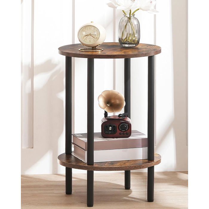 Table d’appoint ronde avec 2 étagères - 32 x 32 x 55 cm - style industriel marron rustique et noir