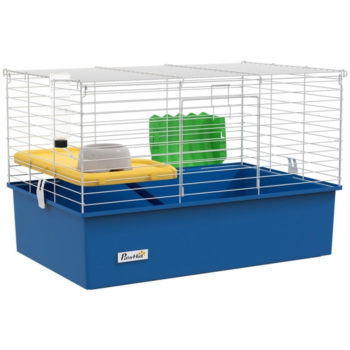 Enclos pour petits animaux (lapins chinchillas cochons dInde) avec plateau et rampe 71 x 46 x 47 cm bleu
