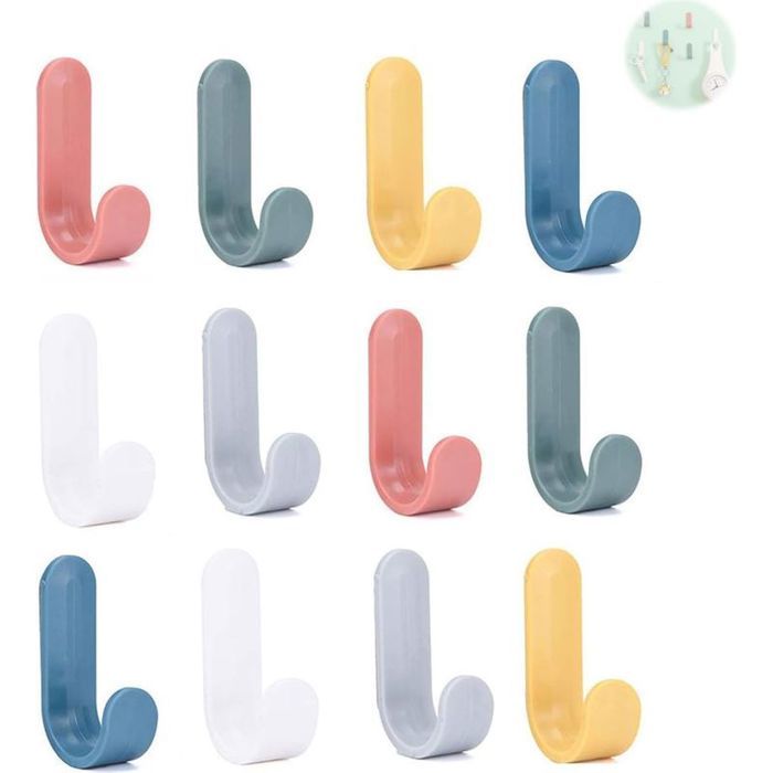 12 Crochets Muraux Autocollants Colorés Porte Manteau Adhésif pour Serviettes et Vêtements Patère Enfant Décorative Idéa