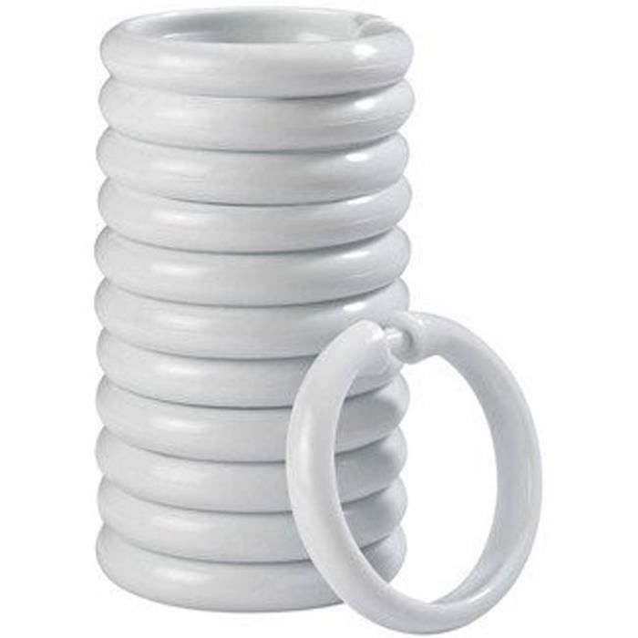 Paquet de 12 Plastique Blanc Tringle de rideau de douche Anneaux//crochets