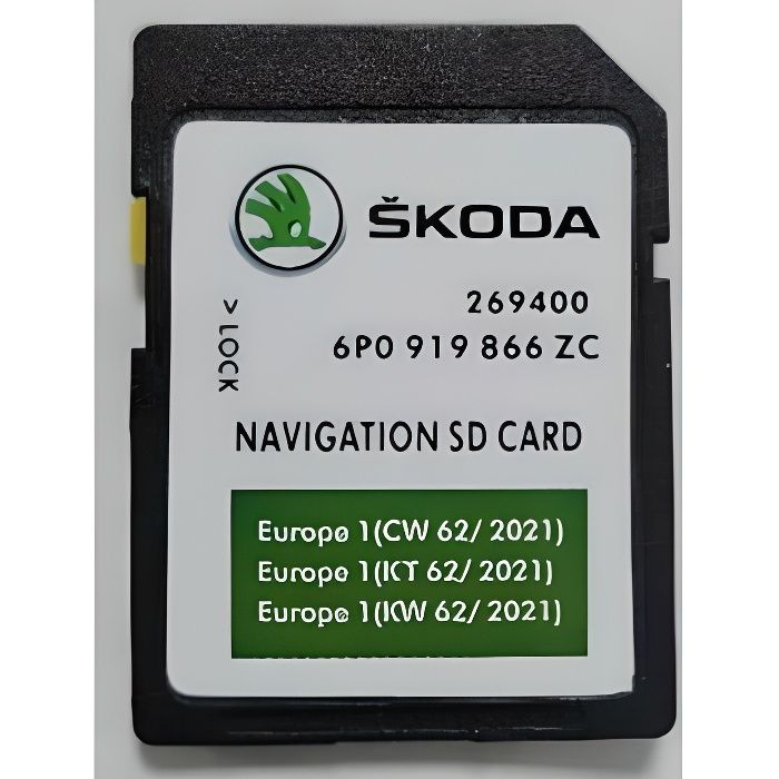 Carte SD GPS Europe 2021 - Navigation AS MIB2 - SKODA Discover Media 2 MIB2 - v14 - 6P0919866ZC