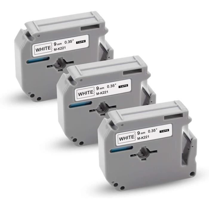 9 mm x 8 m Rubans Étiquettes Compatible Brother MK-221 Noir ...