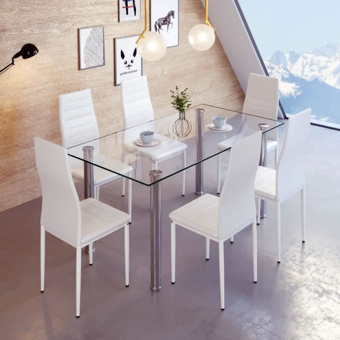 Lot de 6 chaises table salle à manger ensemble cuisine salon set meubles blanc 
