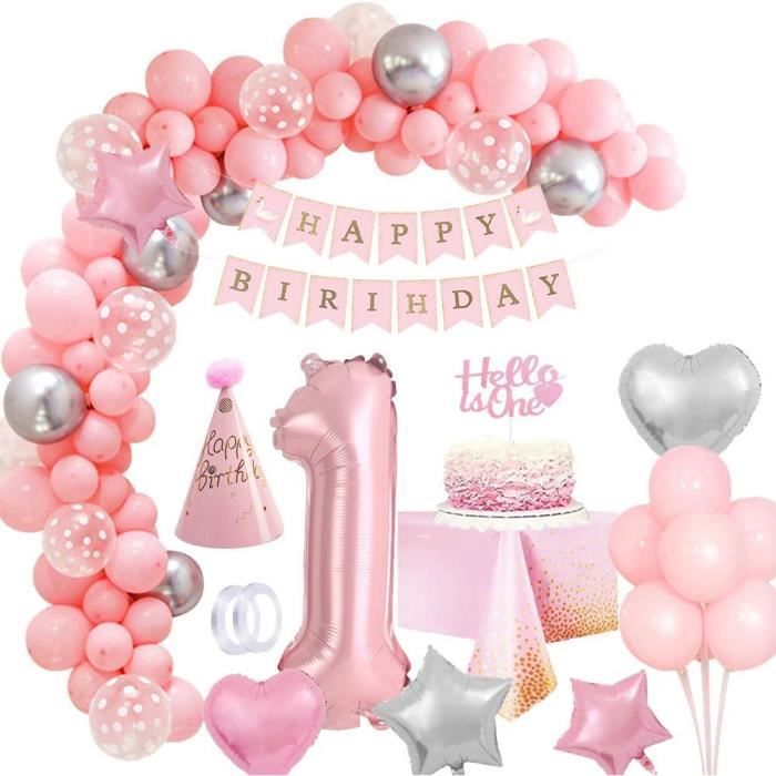 Décoration de fête pour 1er anniversaire de fille, bannière photo à  paillettes or rose pour fille de 1 an, nouveau-né à 12 mois, ballons roses  - AliExpress