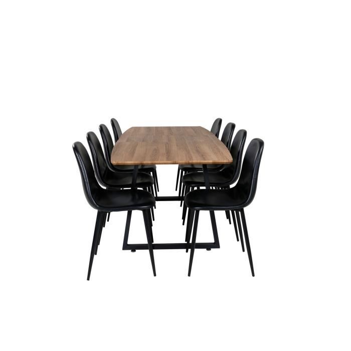 incanabl ensemble table, table extensible longueur cm160 / 200 el bois décor et 8 polar chaises similicuir pu noir.