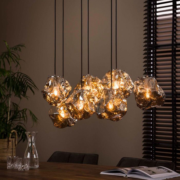 Suspension 7 lampes en verre soufflé finition chromé - BOKK