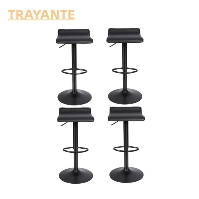 TRAYANTE TABOURET DE BAR Set de 4 tabourets de bar carrés en cuir dur noir