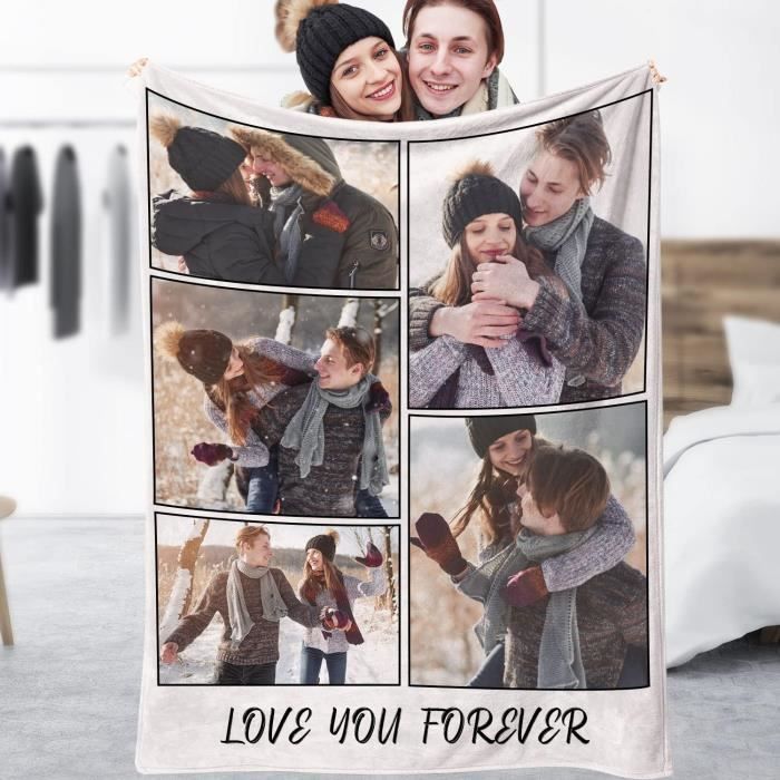 Stepdiy Plaid Personnalisé Photo 150x200cm, Couverture Personnalisée Avec 2 Photos Et Texte Pour Adulte, Cadeau Personnalisable Papa Maman Homme Femme