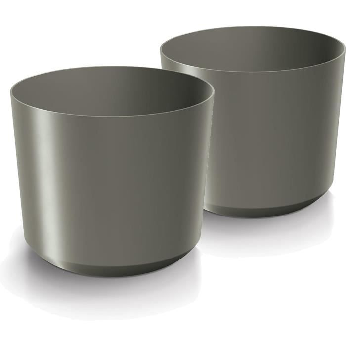 Lot De 2 Pots De Fleurs XXL Avec Soucoupe - Diamètre 70 Cm, Anthracite, Plastique Résistant Aux Intempéries, Fabriqué En Allemagne