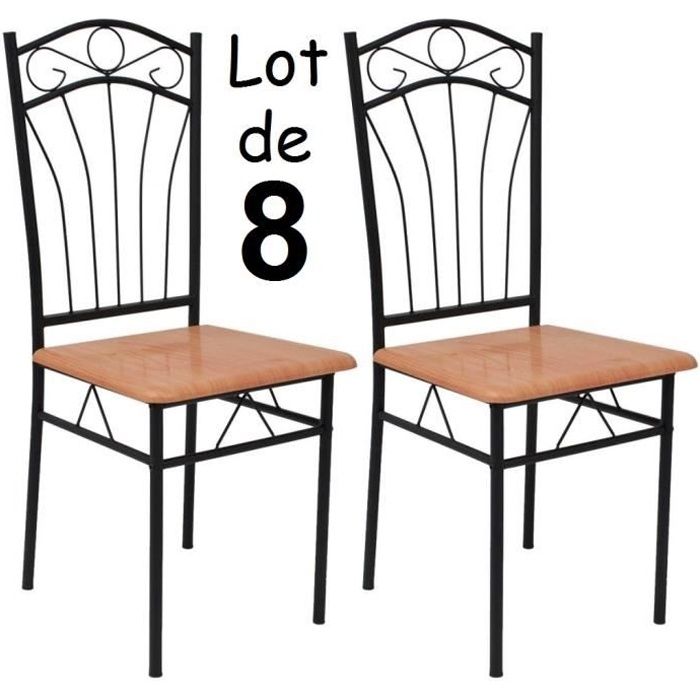 Lot de 8 Chaises en métal et bois Effet Fer table à manger Cuisine Salon Solide