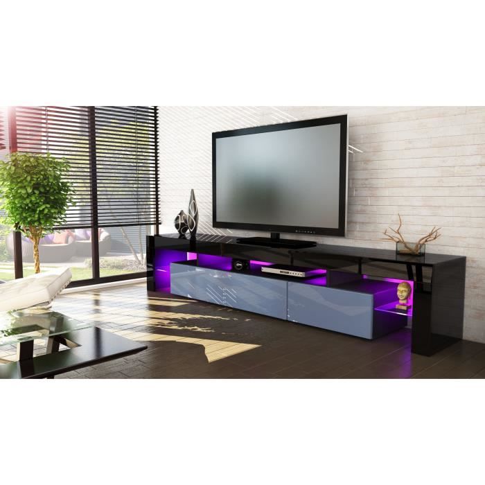 Meuble Tv Noir Et Gris189 Cm Sans Led Achat Vente Meuble Tv