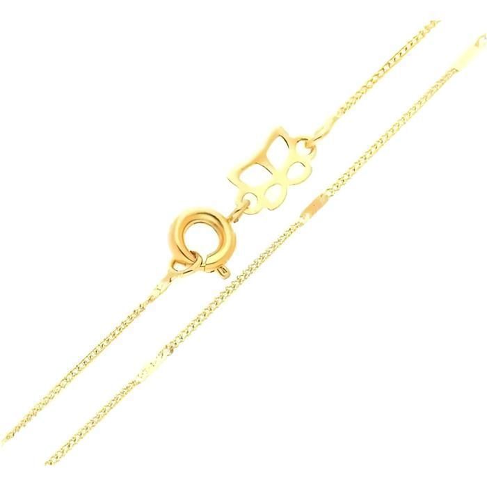 Chaîne de Cou - Maille Fine - Gourmette - Alternée - Plaqué Or Jaune 750/1000 - 44 cm - Femme