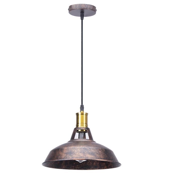 UNI Lustre Suspension Industrielle Rétro Plafonnier en Fer Métal Abat-jour Luminaire 27cm Bronze + Blanc