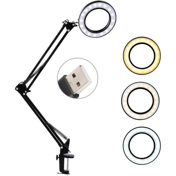 SanBouSi 24W LED Lampe Loupe Sur Pied Loupe Eclairante Esthetique Professionnel 5 Dioptres Lampe à Bras Pivotant Réglabl Pour Salon De Beauté
