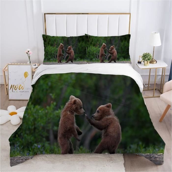 Housse de Couette Petit Ours, Parure de Lit 2 Personnes Imprimée