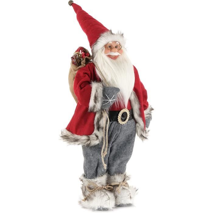 CD Pere Noel avec robe classique en velours 80 cm bonhomme de Pere Noel rouge et gris decoration de Noel 3119 Cdiscount Maison