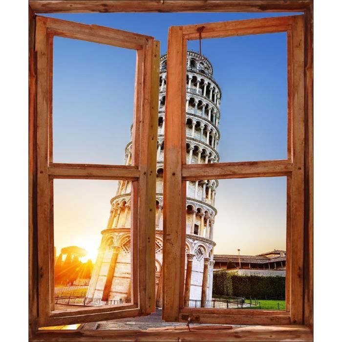 Sticker Mural Fenetre Trompe L Oeil Deco Tour De Pise Italie Dimensions 50x60cm Achat Vente Stickers Vinyl Carton Cdiscount