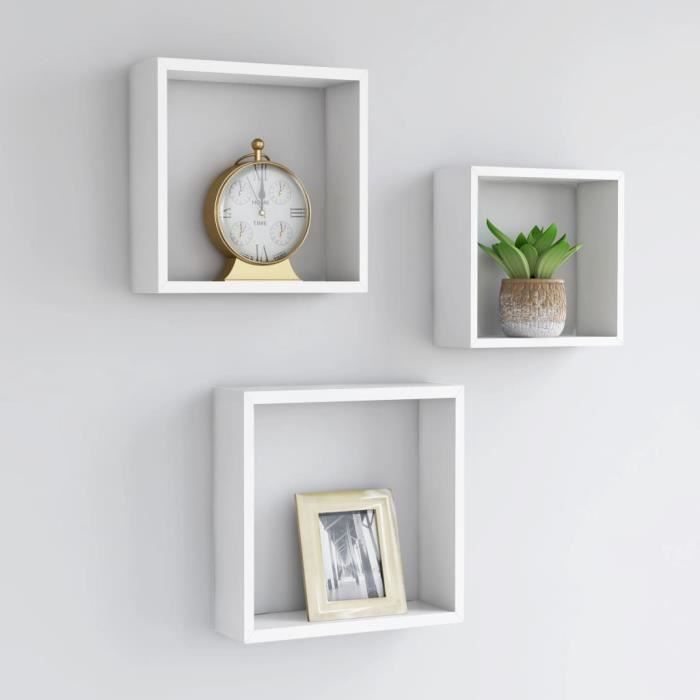 Étagères murales cube blanc JILI - Moderne - 3 pcs - MDF - 30x30x10 cm - Contemporain - Design