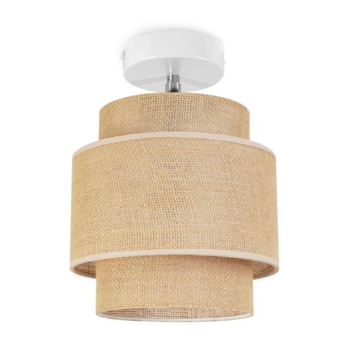 Light-Home Suspension Luminaire Lustre Industriel Boho - À 1 Lumières - Blanc Base et Jute