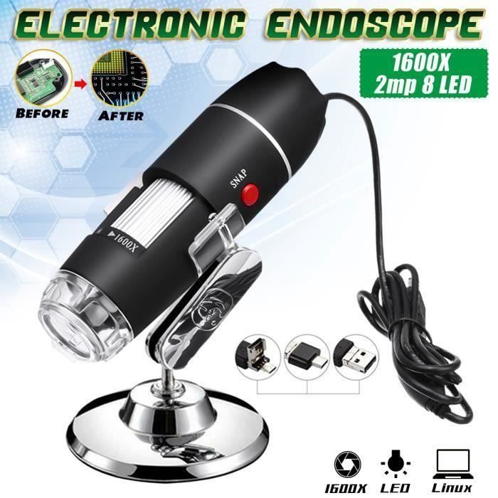 Microscope numérique Endoscope à grossissement 40 à 1600x, 2MP 8 LED — free download