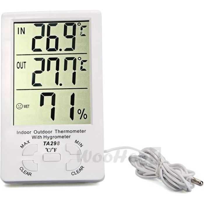 Digital Thermom/ètre Int/érieur Ext/érieur Bureau Jardin LCD hygrom/ètre Horloge num/érique pour B/éb/é Chambre /à Coucher Maison