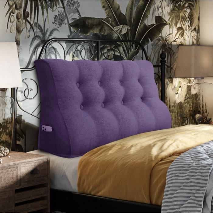 VERCART Coussin de Lecture Coussin de Tête de Lit Coussin à Coins Oreiller de Soutien du Dos Lin Violet 120CM