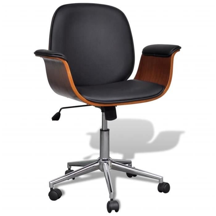 Fauteuil de Bureau - Meuble© - Bois courbé et similicuir - Noir - Dossier inclinable