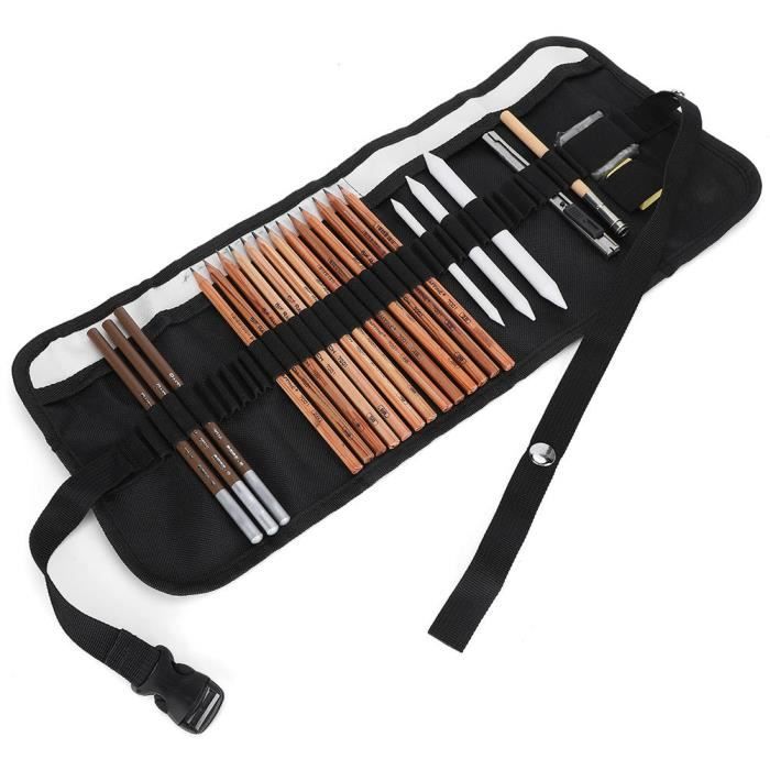 Lot De 27 Crayons à Dessin Pro – 9 Duretés (2H à 8B) – Fusain, Gomme Incluse – Étui Transport – Cadeau Artiste