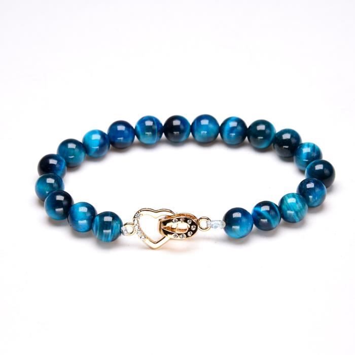 Bracelet Perles Résine Bleu Foncé Et Acier Inoxydable Doré - 20 Cm, Fermoir Mousqueton, Neuf Avec étiquettes