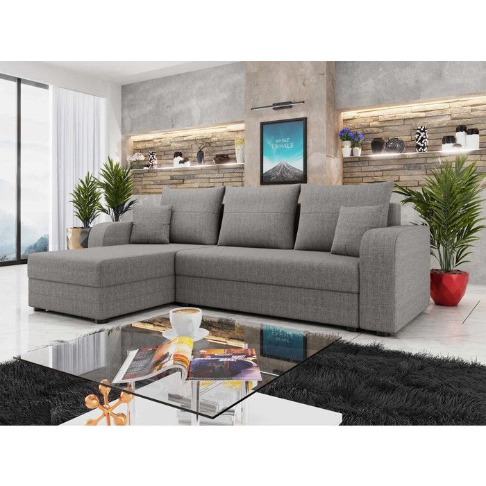 Harvey - Canapé dangle réversible 4 places convertible avec coffre en tissu - Gris clair