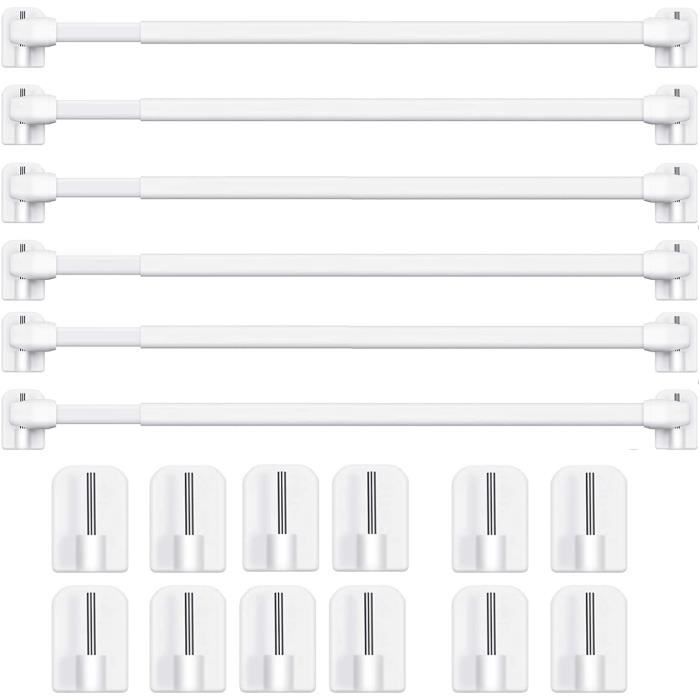 Tringle à Rideau Extensible Plastique 2 Pièces - 40-70cm Avec Crochets Adhésifs - Sans Percer