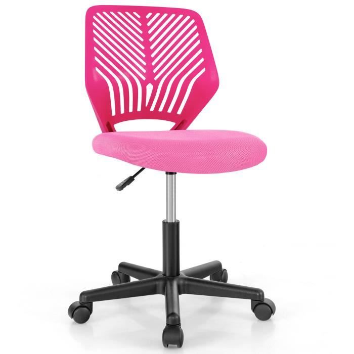 costway chaise de bureau ergonomique en maille, hauteur du siège réglable 41-53 cm, pour enfant, adolescent, adulte, rose