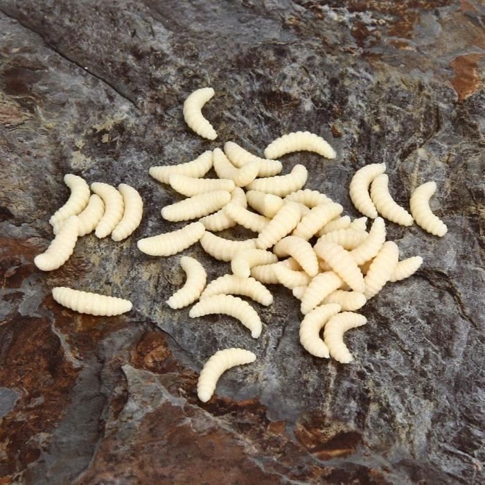 Lot De 200 Leurres Souples En Plastique – Asticots Réalistes 2x0,7 Cm, Couleur Jaune Clair, Pour Pêche Eau Douce Et Mer