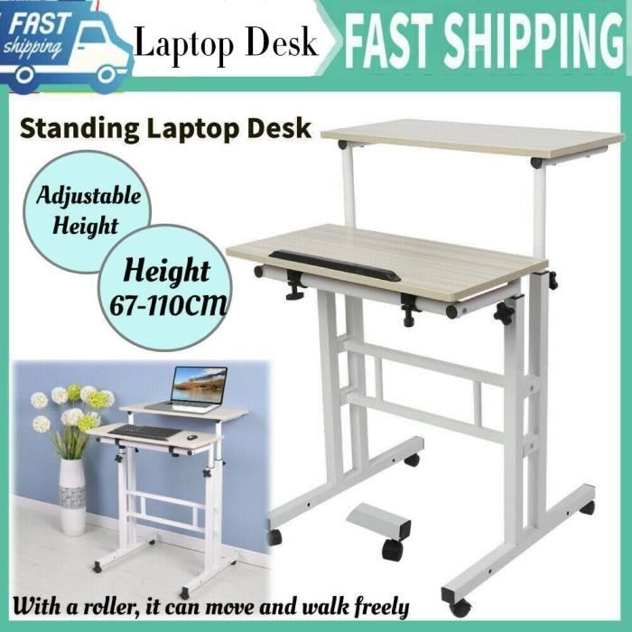 duokon bureau d'ordinateur portable 60cm hauteur réglable stand up laptop desk computer bureau debout avec rouleaux (érable blanc)