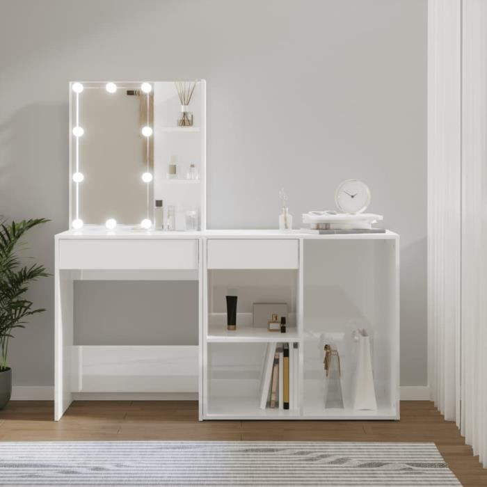 famirosa coiffeuse à led avec armoire blanc brillant bois d'ingénierie-023