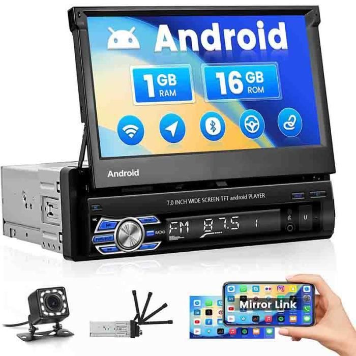 Autoradio 1 Din 7 Pouces Avec Mirror Link IOS/Android – Bluetooth, Caméra De Recul, Commande Au Volant