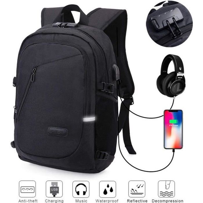 Sac /à dos imperm/éable /à leau avec port de chargement USB sac /à dos pour ordinateur portable occasionnel pour les /étudiants touristes sac de coll/ège anti Thief routards