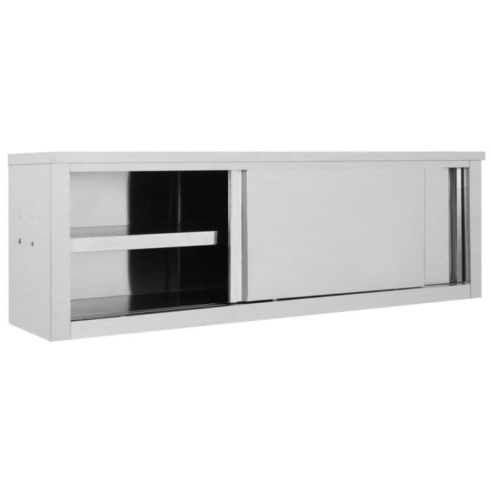 Meuble de cuisine - KEENSO - Armoire avec portes coulissantes - 150x40x50 cm - Acier inoxydable - Hygiénique