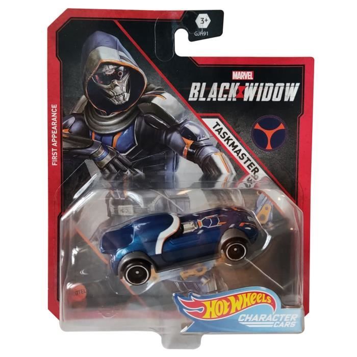 Mattel GJH93 Hot Wheels Character Cars Taskmaster, Black Widow, voiture de course à collectionner et avec laquelle jouer