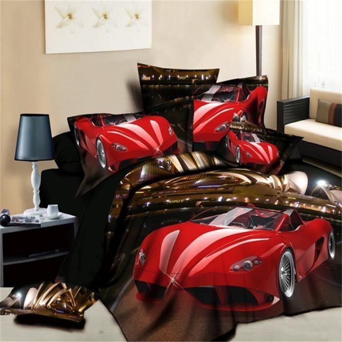 Parure de lit 3D Effect voiture rouge 100% Coton 220*240cm ...